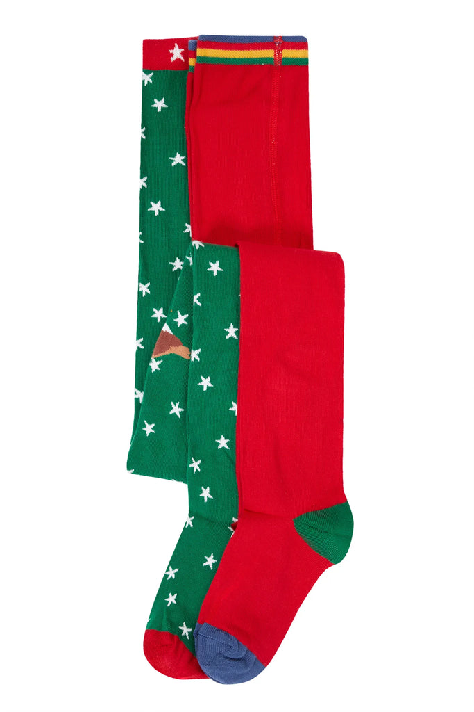Frugi- Norah Tights 2PK Green Robin/Berry Red- Baby at the bank