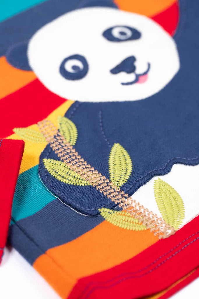 Frugi- Bobby Applique Top Big Rainbow Stripe/Panda- Baby at the bank