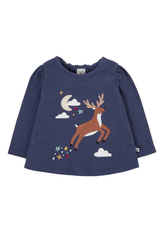 Frugi- Caris Applique Top Navy Blue/Caribou- Baby at the bank