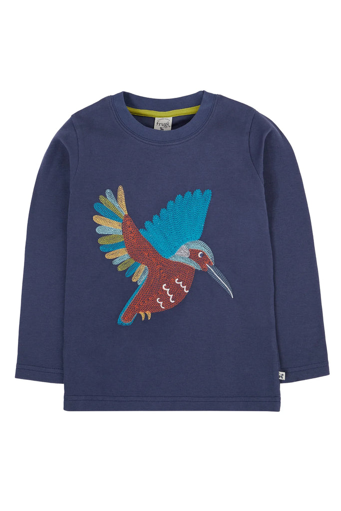 Frugi- Adventure Embroidered Top Navy/Kingfisher- Baby at the bank