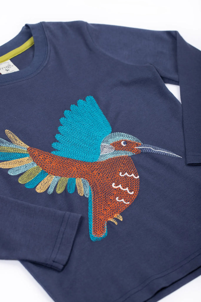 Frugi- Adventure Embroidered Top Navy/Kingfisher- Baby at the bank