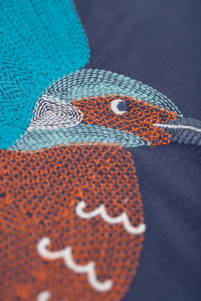 Frugi- Adventure Embroidered Top Navy/Kingfisher- Baby at the bank