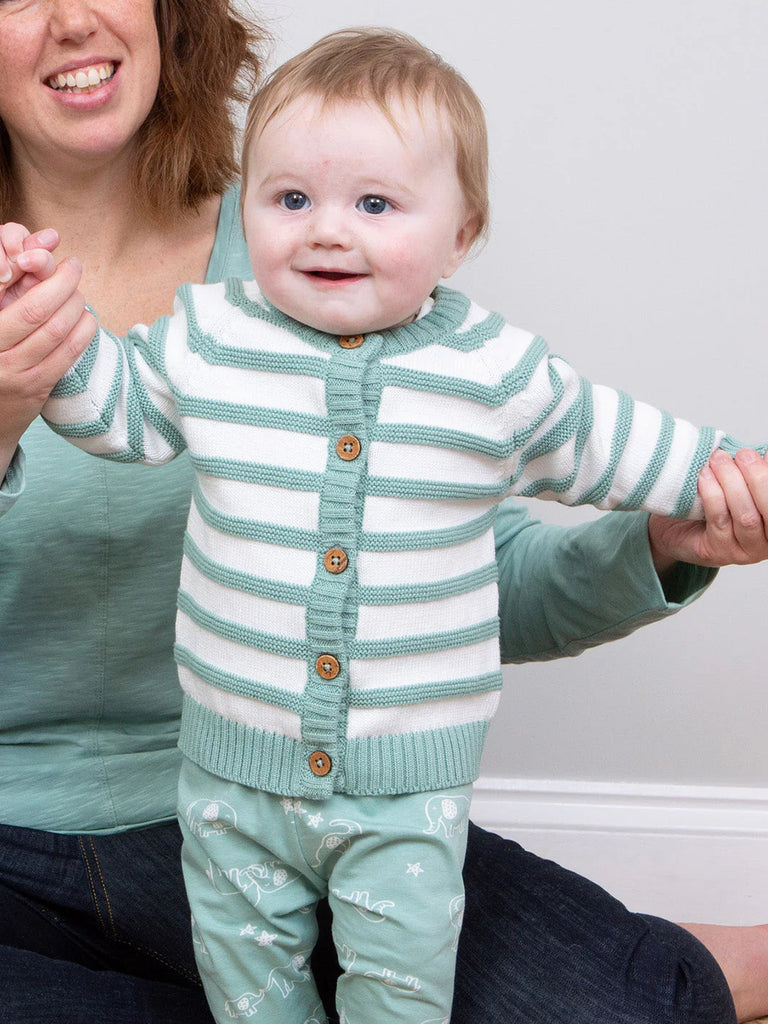 Kite- My First Cardi Soft Spruce- Baby at the bank