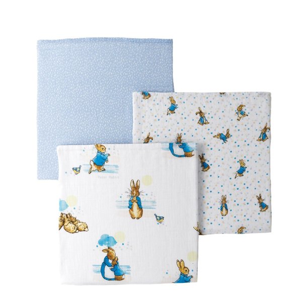 Peter Rabbit- Peter Rabbit Baby Collection Muslin Squares (set of 3)- baby at the bank