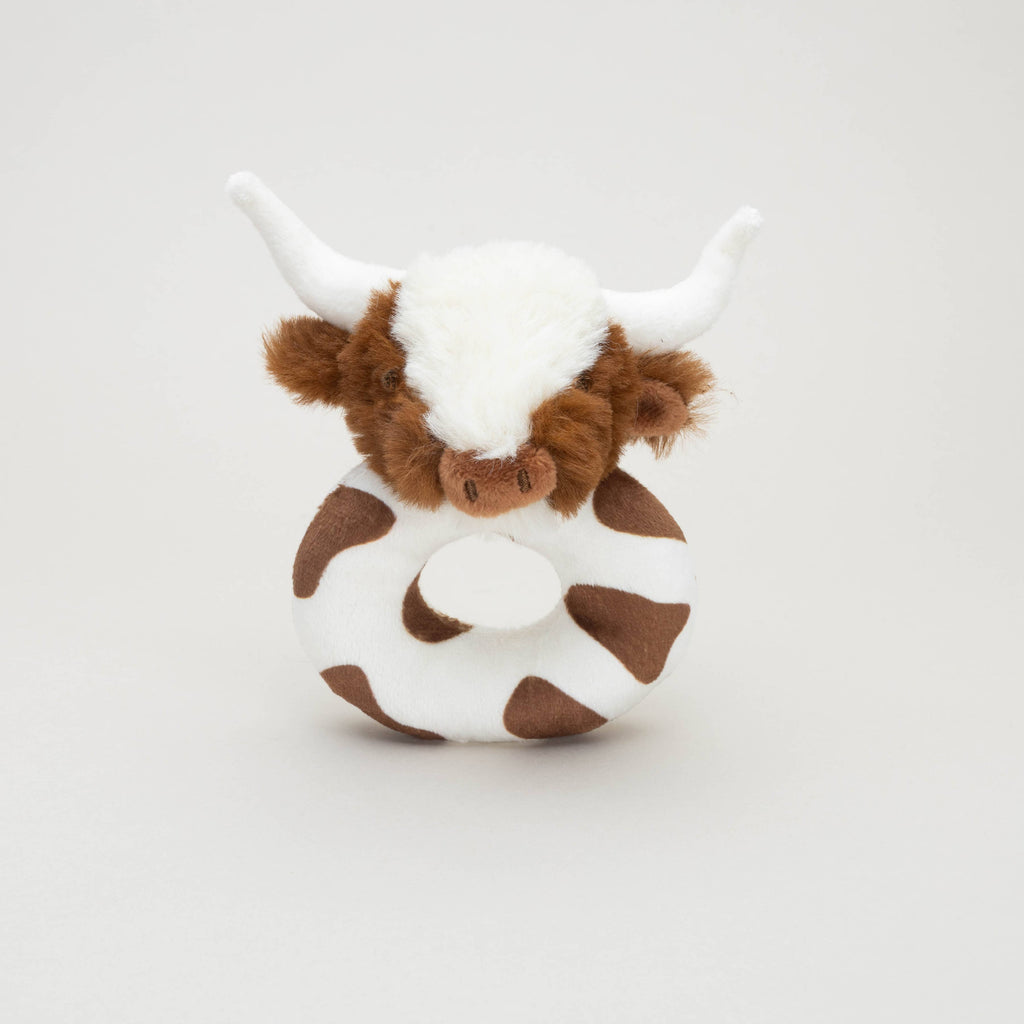 Jomanda -Texas Longhorn Highland Brown Cow Baby Plush Rattle 10cm