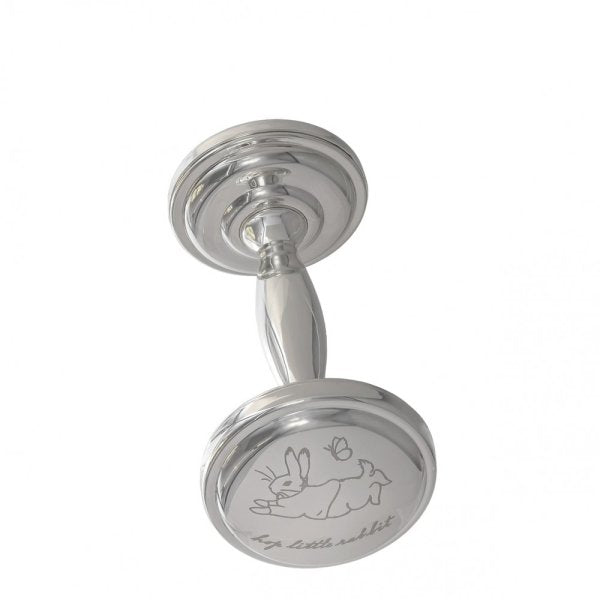 Peter Rabbit- Peter Rabbit Silver Plated Rattle- Baby at the bank