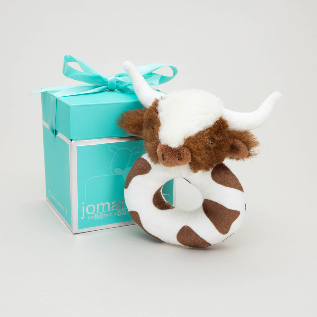 Jomanda -Texas Longhorn Highland Brown Cow Baby Plush Rattle 10cm