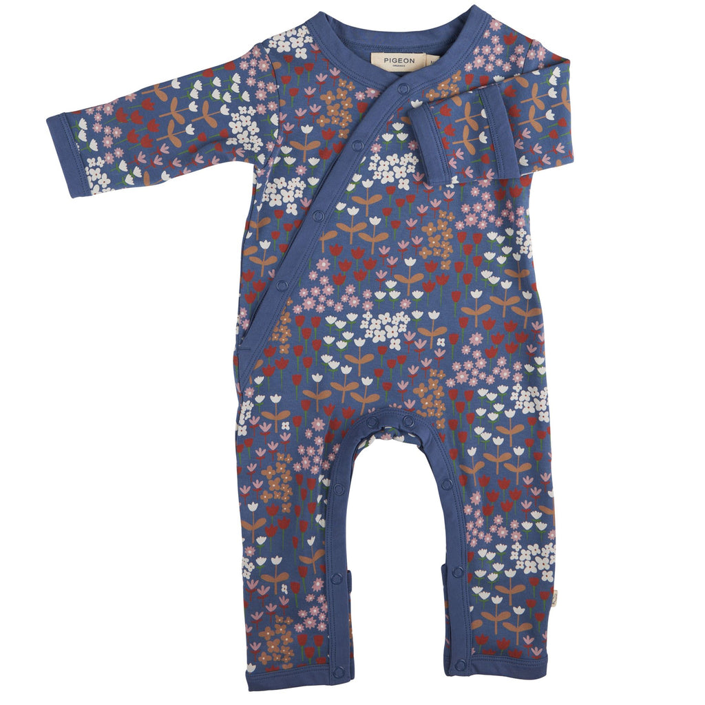 Pigeon Organics- Kimono Romper Meadow Midnight Blue- Baby at the bank