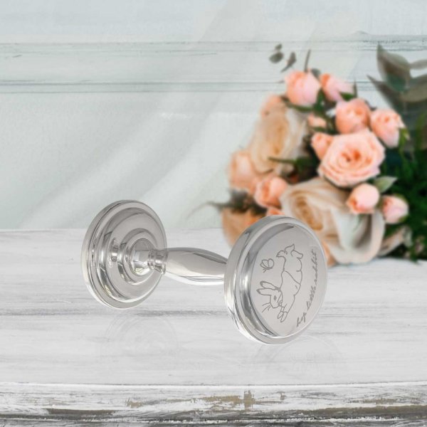 Peter Rabbit- Peter Rabbit Silver Plated Rattle- Baby at the bank