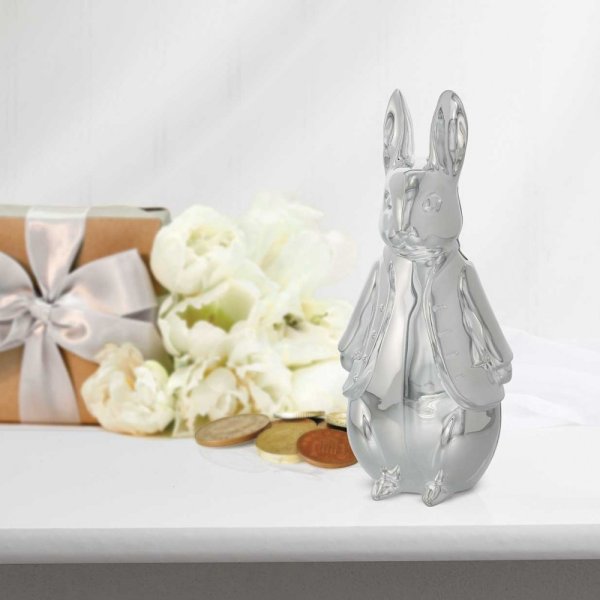 Peter Rabbit- Silver Plated Money Box- Baby at the bank