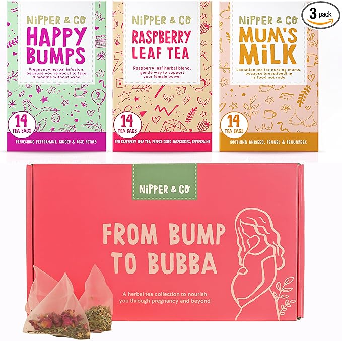 Nipper & Co.-BUMP TO BUBBA - GIFT BOX WITH MUM'S MILK, RASPBERRY WOMAN AND HAPPY BUMPS TEA