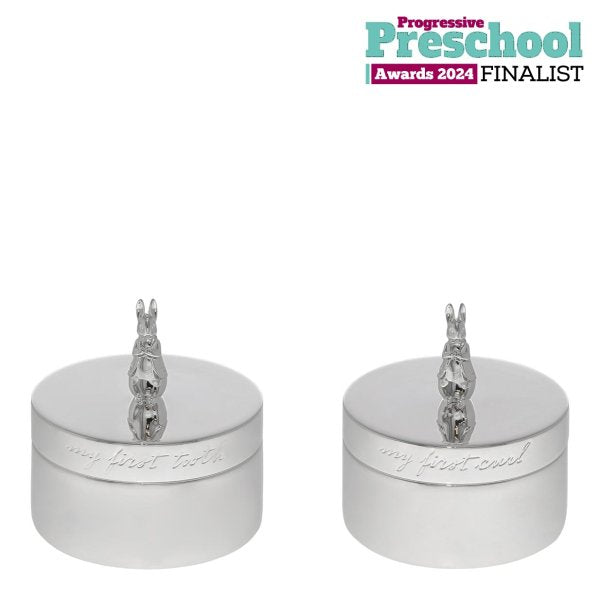 Peter Rabbit- Silver Plated Tooth and Curl Box- Baby at the bank