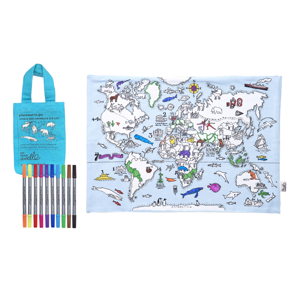 Eatsleepdoodle - World Map Placemat to Go - Colouring Craft Kit