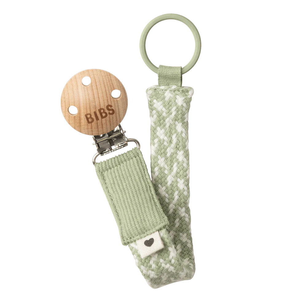 Bibs- Pacifier Clip - Sage/Ivory