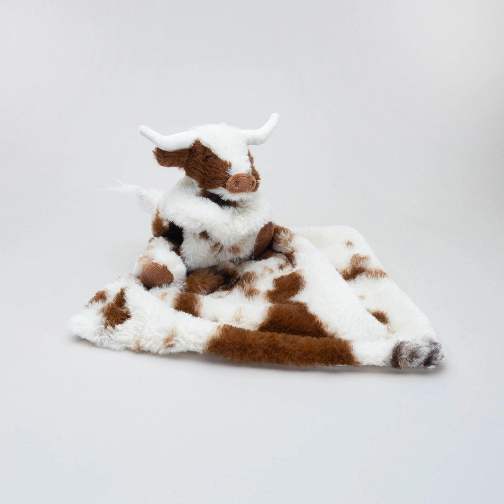 Jomanda- Texas Longhorn Highland Cow Soft Toy Soother Comforter 29cm- Baby at the bank