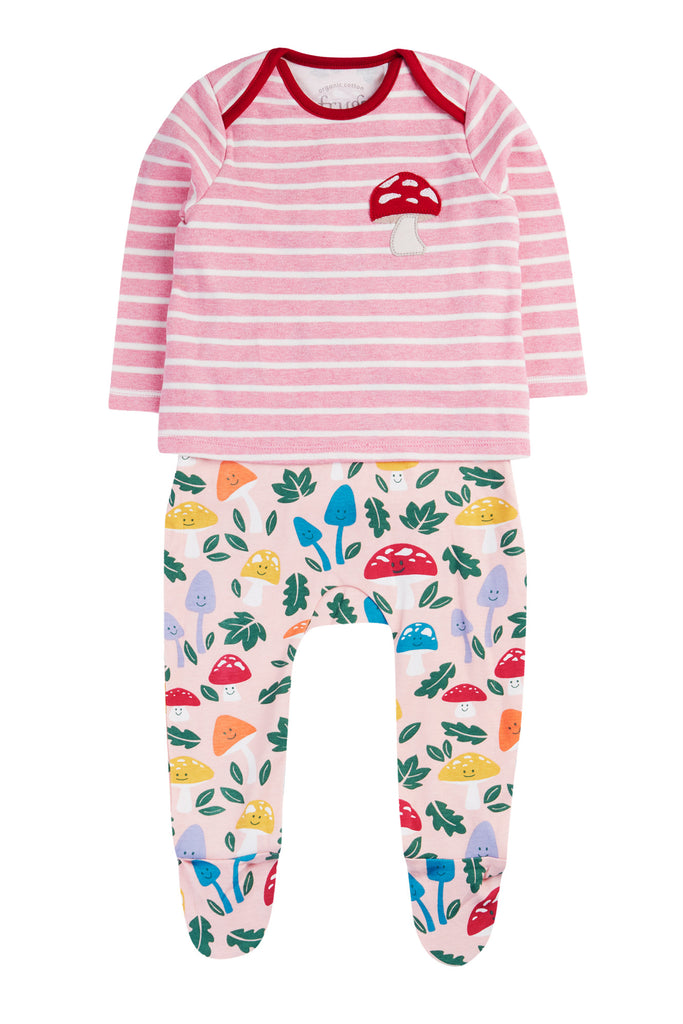 Frugi- Brooke Easy Dressing Babygrow Fun-Guys Pink Stripe
