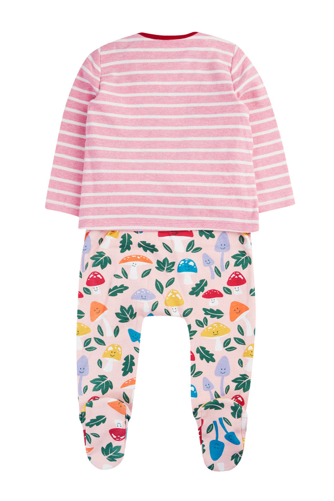 Frugi- Brooke Easy Dressing Babygrow Fun-Guys Pink Stripe