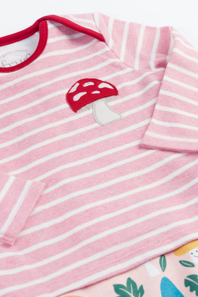 Frugi- Brooke Easy Dressing Babygrow Fun-Guys Pink Stripe