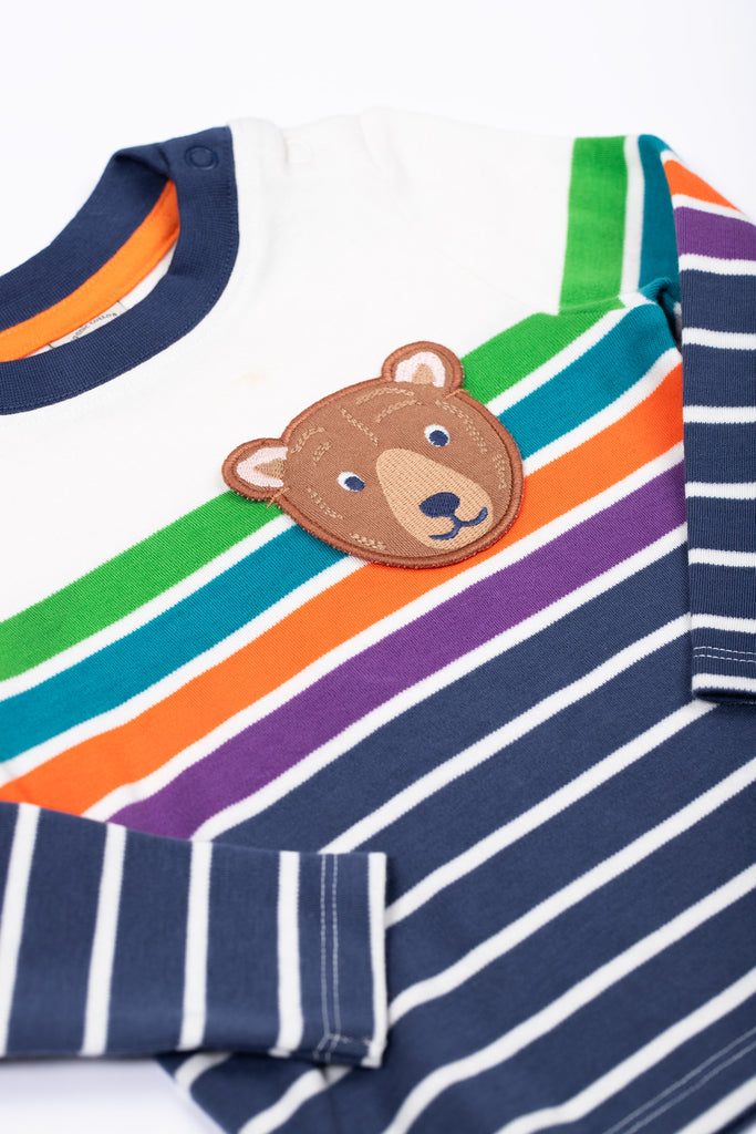 Frugi-Character Pocket Top Navy Engineered Stripe/Bear