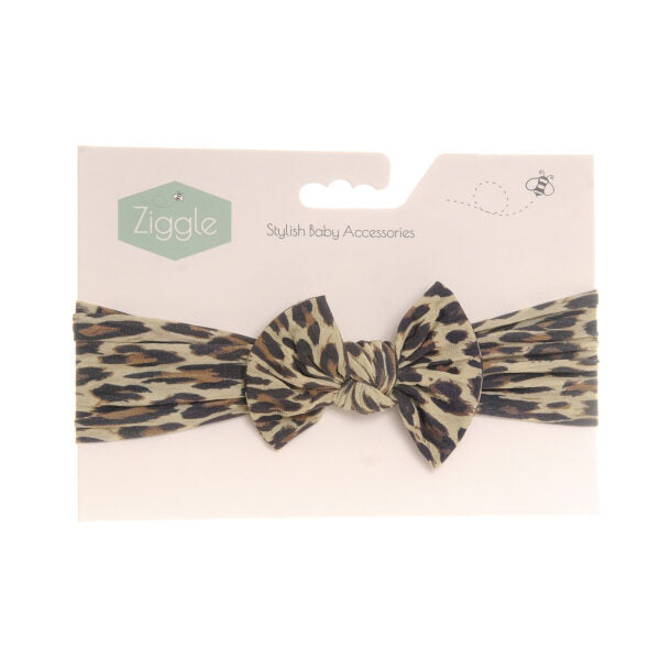 Ziggle-  Leopard Print Bow Turban Headband- Baby at the bank