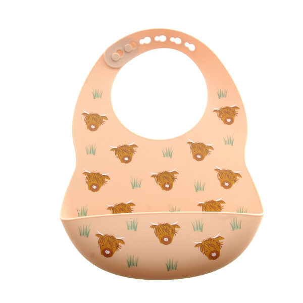 Ziggle- Catch It Silicone Bib Highland Cow- Baby at the bank