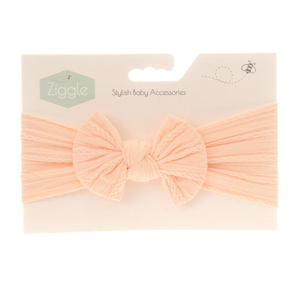 Ziggle-  Soft Peach Top Bow Turban Headband- baby at the bank