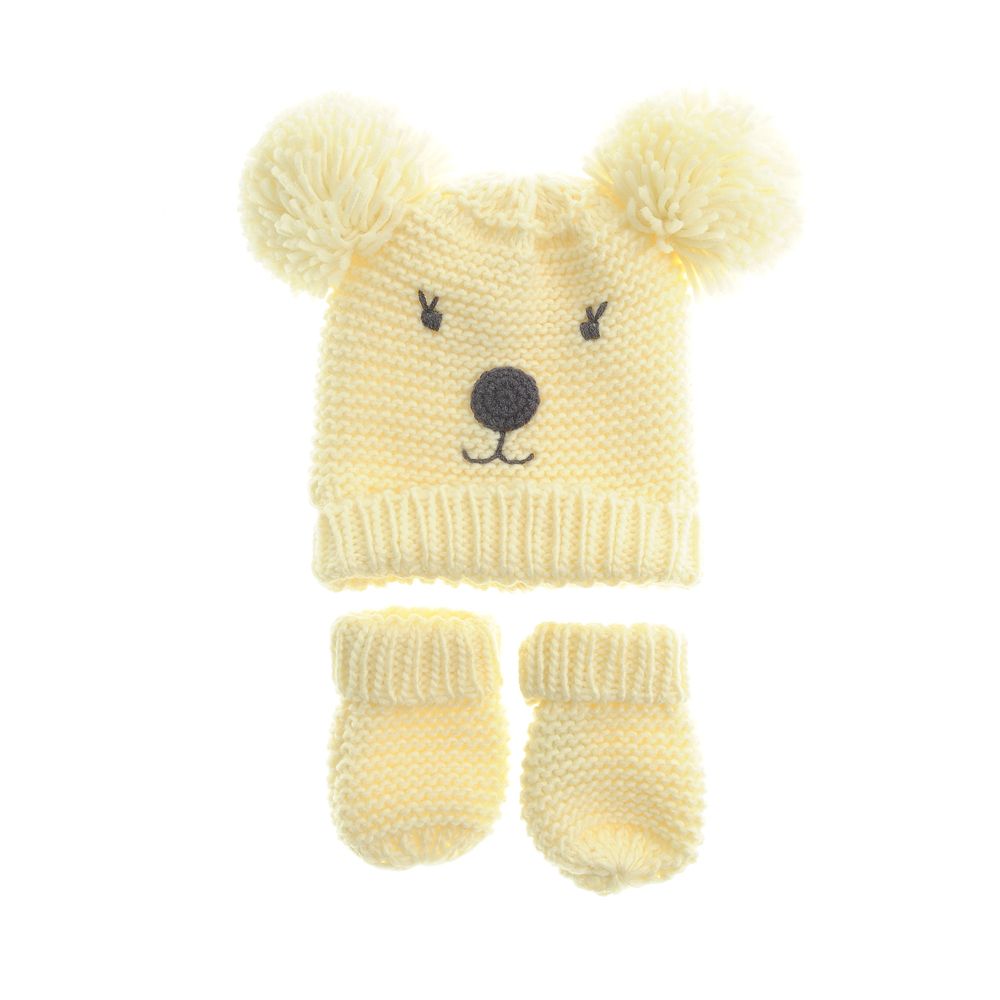 Ziggle- Cream Bear Hat and Mittens- Baby at the bank