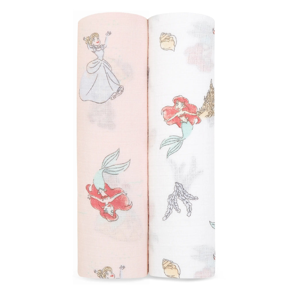 Aden & Anais- Disney Princess 2Pack Classic Swaddles- Baby at the bank