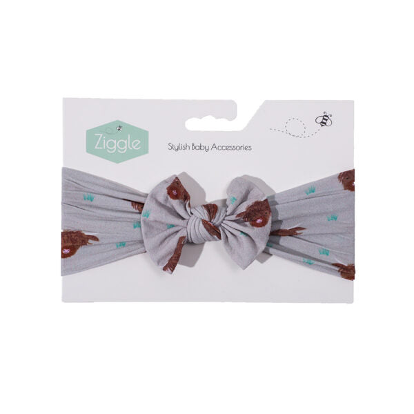 Ziggle- Highland Cow Top Bow Turban Headband- Baby at the bank