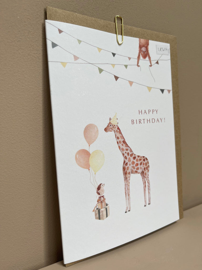 Little Roglets- Giraffe and Hedgehog Birthday Card- Baby at the bank