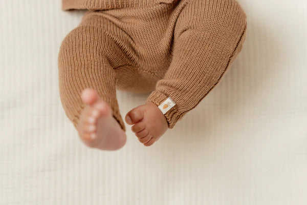 Little Dutch- Brown Knitted Trousers- Baby at the bank