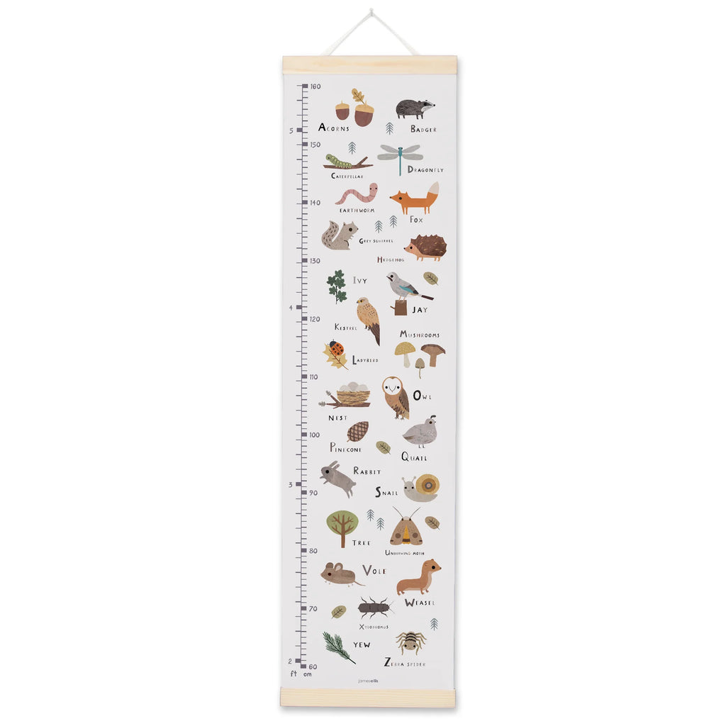 James Ellis - Woodland Alphabet Height Chart- Baby at the bank