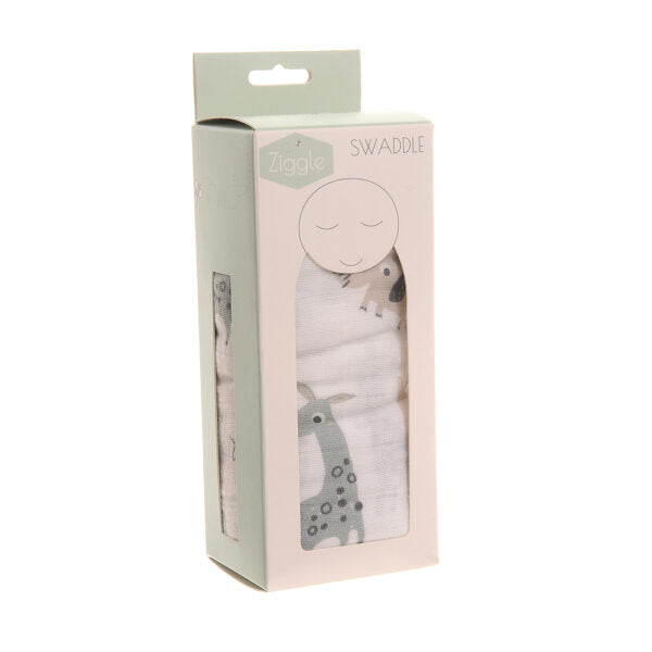 Ziggle- Giraffe & Elephant Swaddle- Baby at the bank