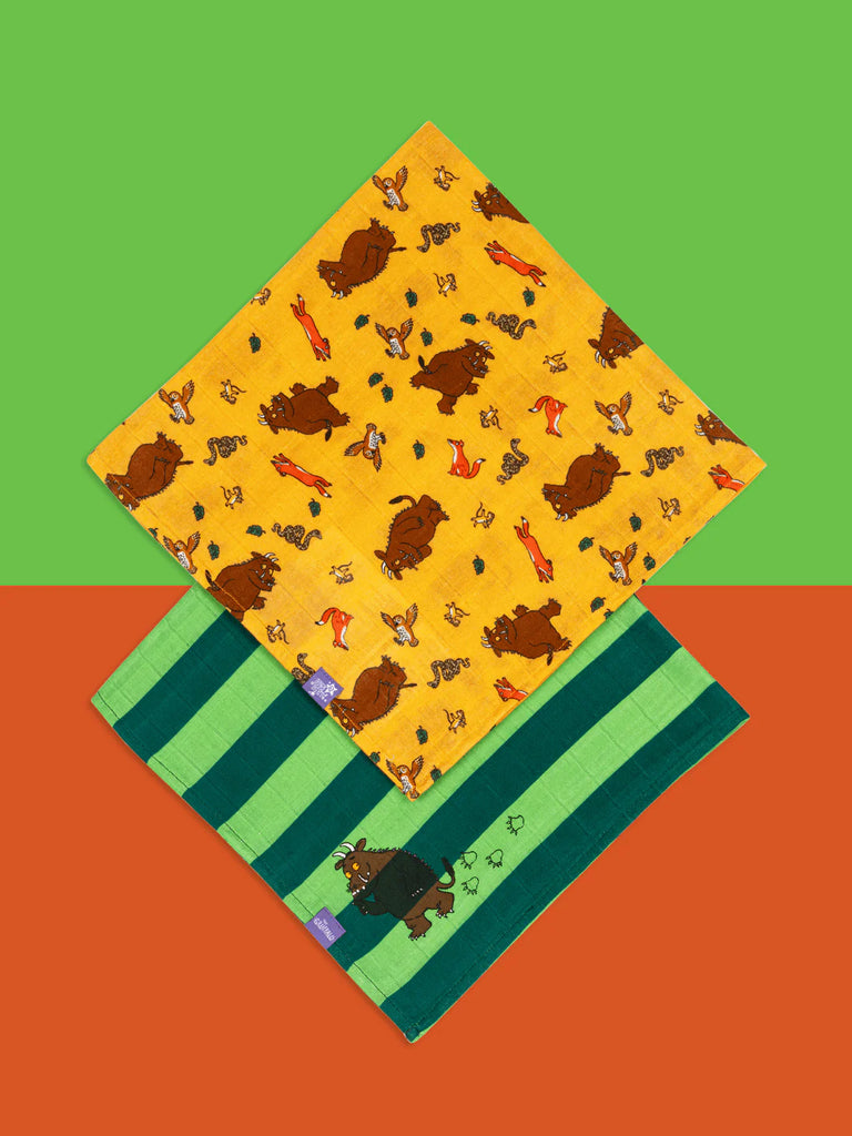 Blade and Rose- Gruffalo Ready To Play 2pk Muslin Squares- Baby at the bank