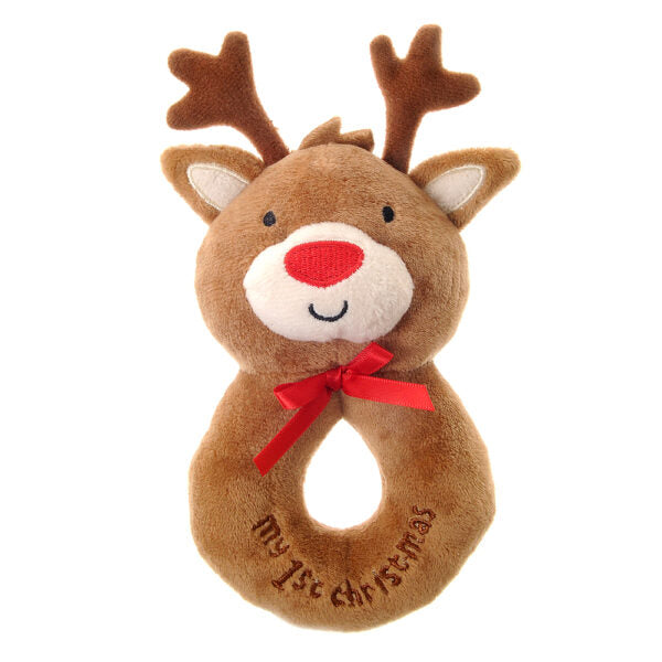 Ziggle- My First Christmas Reindeer Plush Baby Rattle- Baby at the bank