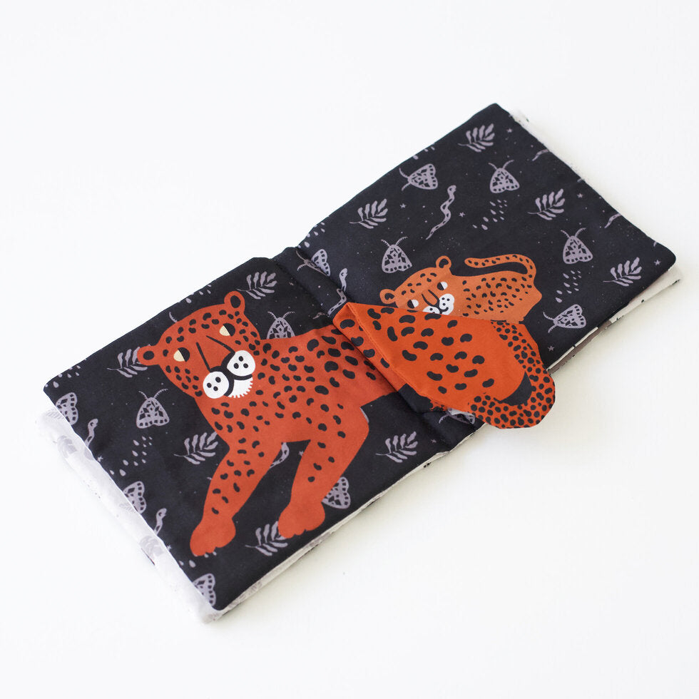 Wee Gallery- Peekaboo Jungle Soft Cloth Book Organic Cotton- Baby at the bank