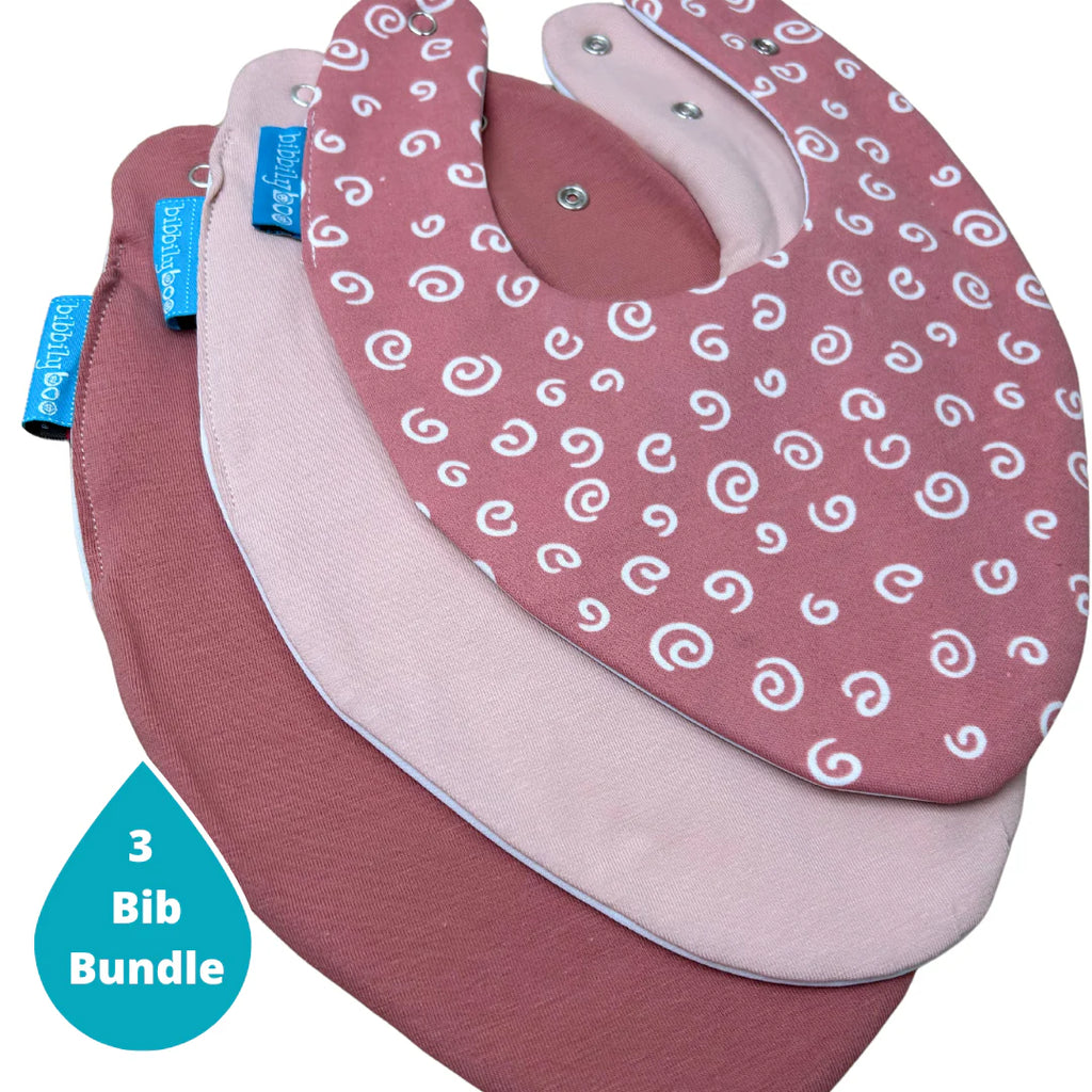 Bibbily- Pink Swirls Bundle of 3 Bibs- Baby at the bank