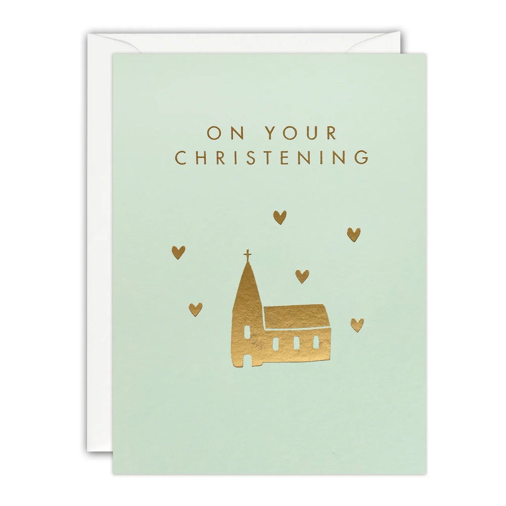James Ellis- Gold Church Mini Christening Card by James Ellis- Baby at the bank
