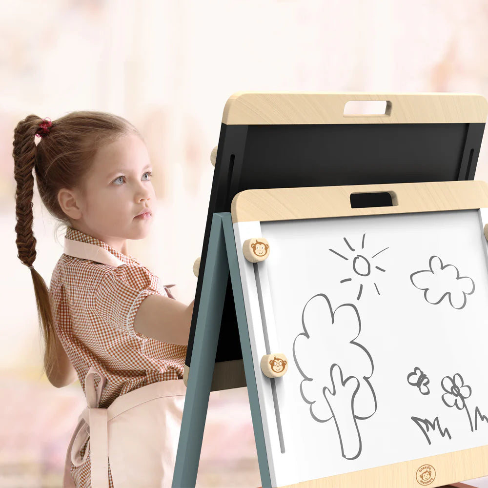 Speedy Monkey- Adjustable Easel- Baby at the bank