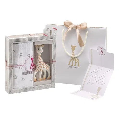 Sophie the Giraffe- Sophiesticated The Swaddle Set- Baby at the bank