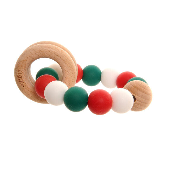 Ziggle- Christmas Silicone and Wood Teether-Baby at the bank