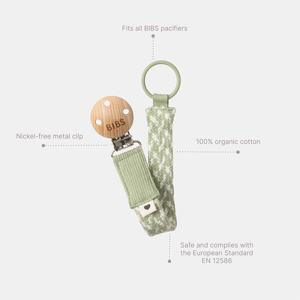 Bibs- Pacifier Clip - Sage/Ivory