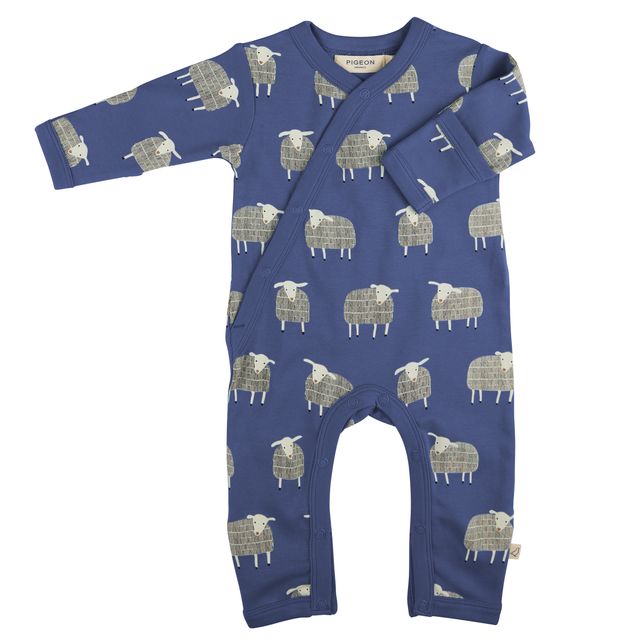 Pigeon Organics- Kimono Romper Sheep- Baby at the bank