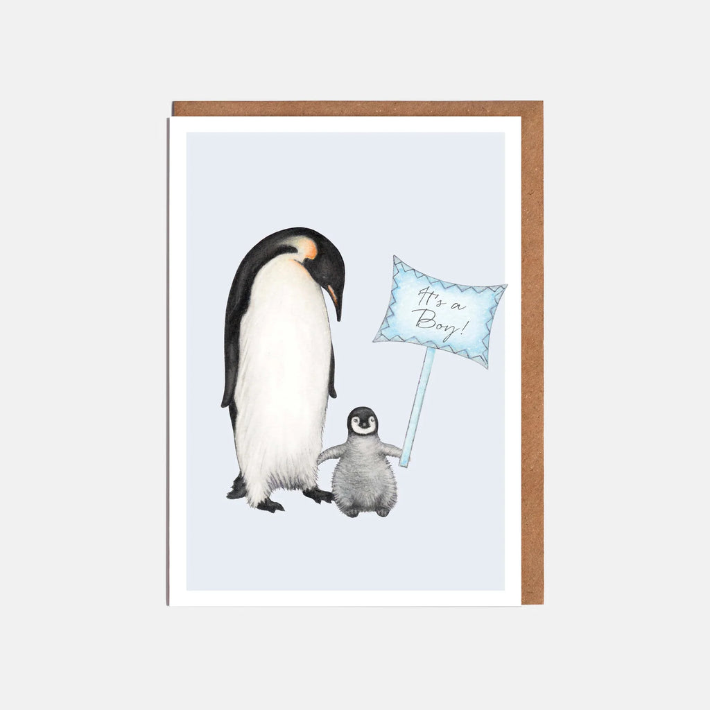 Lottie Murphy- Penguin New Baby Boy Card- Baby at the bank