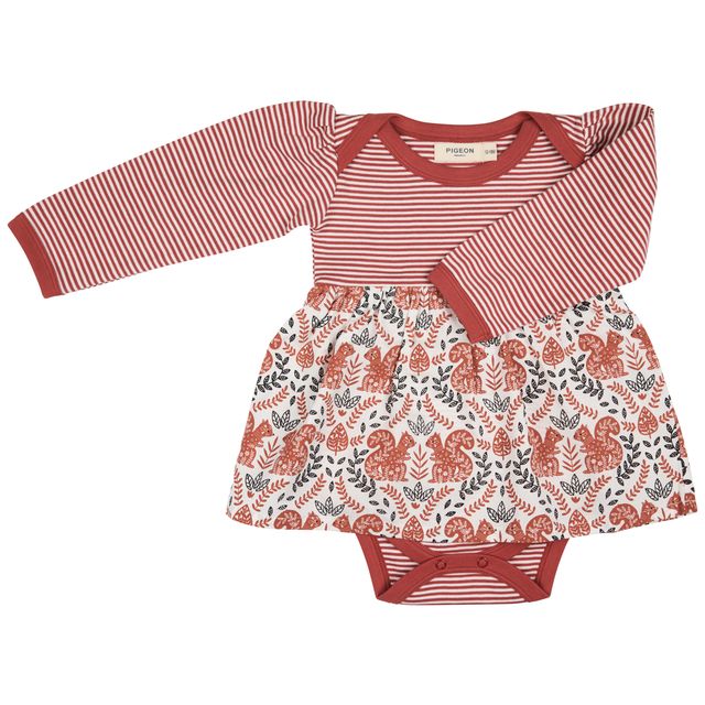 Pigeon Organics- Baby Dress Squirrel- Baby at the bank