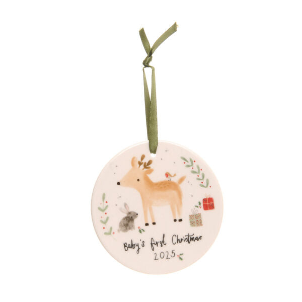 Ziggle- Baby’s First Christmas Reindeer & Rabbit 2025 Ceramic Decoration- Baby at the bank