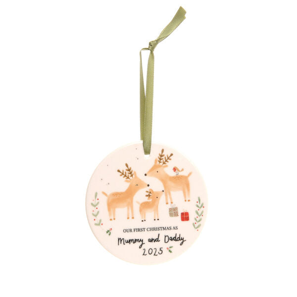 Ziggle- Mummy & Daddy First Christmas Reindeer & Rabbit 2025 Ceramic Decoration- Baby at the bank