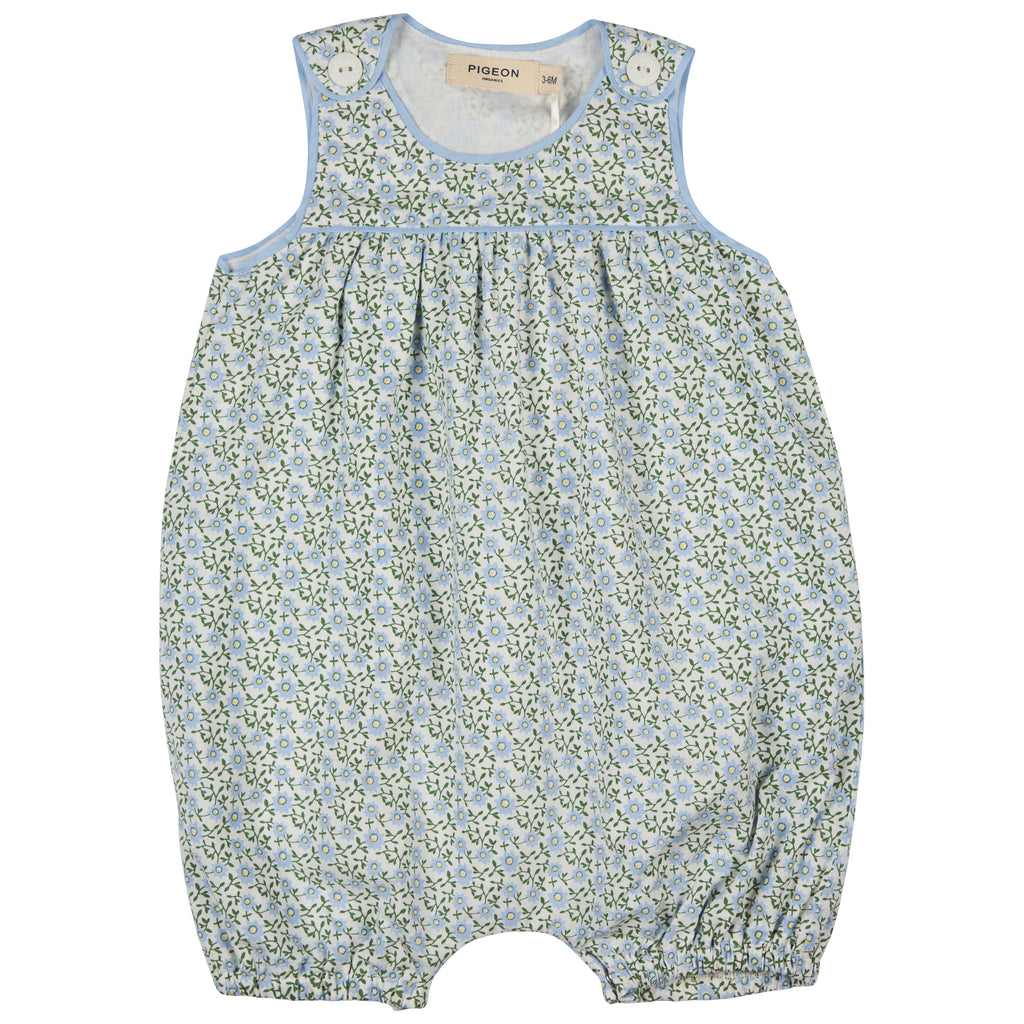 Pigeon Organics- Baby Play suit Blue Ditsy- Baby at the bank