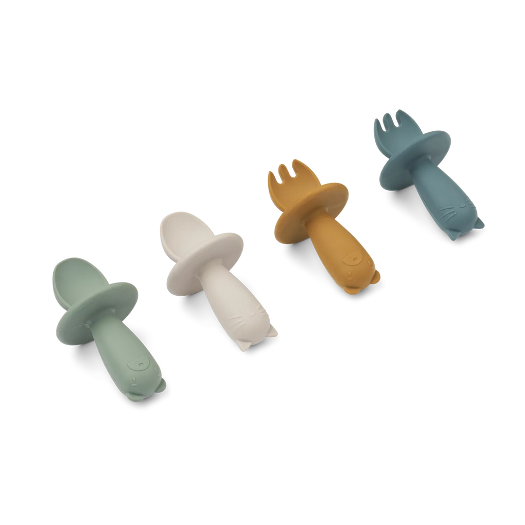 Liewood- Avril Baby Cutlery 4-Pack Faune Green Multi Mix- Baby at the bank
