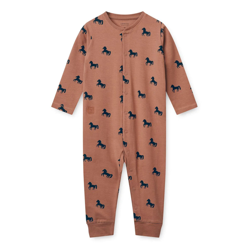Liewood- Birk Printed Pyjamas Jumpsuit Horses/Dark Rosetta
